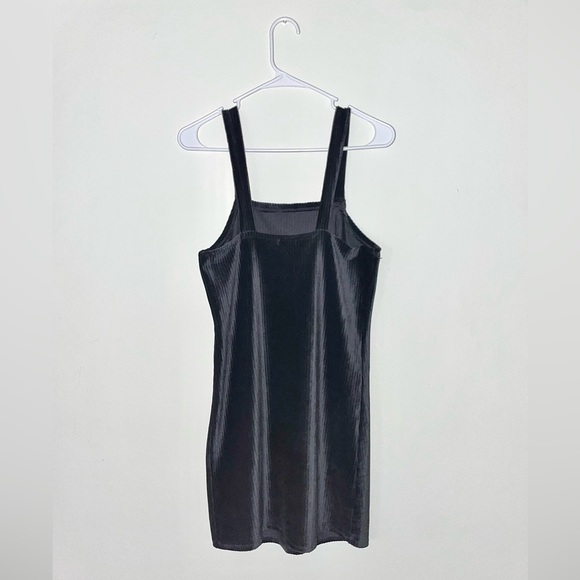 Bozzolo black velvet corduroy pinafore bodycon overall front pocket dress size M - Picture 2 of 5